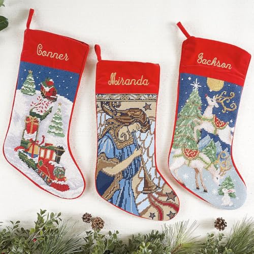 Lillian Vernon Santa Personalized Heirloom Christmas Needlepoint Stocking Stocking, 100% Wool, 9.5