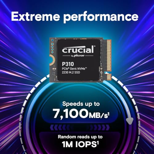 Crucial P310 1TB PCIe Gen4 2230 NVMe M.2 SSD - Up to 7,100 MB/s - Uplevel Your Console - Internal Solid State Drive (PC) - CT1000P310SSD2​
