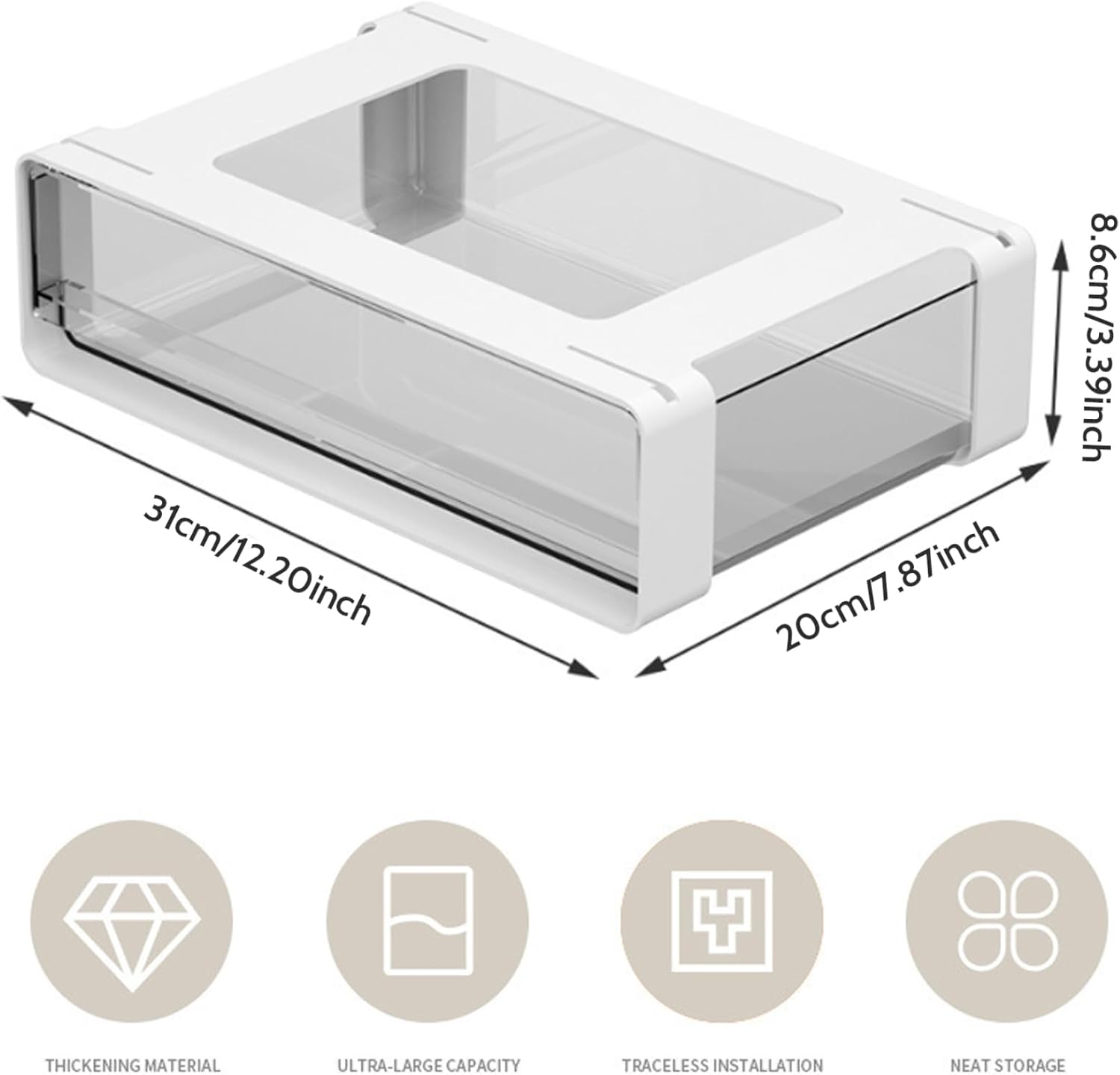 Under Cabinet Drawers Adhesive Under Shelf Drawer Under Desk Drawer Under Desk Shelf Clear Slide Out Cabinet Organizer Durable Plastic Under Desk Storage for Kitchen Pantry, Cabinet Accessories