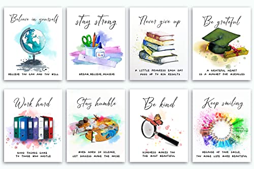Fengminyi 8 powerful words Motivational Wall Art poster, Positive Affirmations Wall Decor for Bedroom and Home Office, set of 8, 8 X10,UNFRAMED