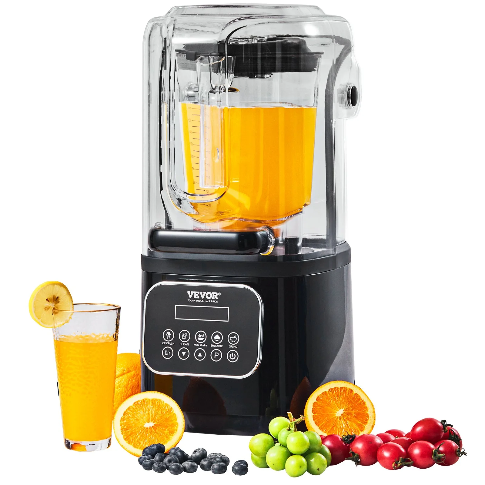 VEVOR Professional Blender with Shield - Commercial 68 oz Combo, Stainless Steel, 9 Speeds, 5 Functions