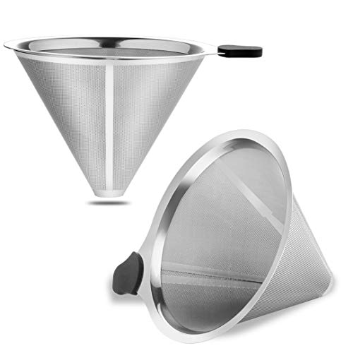 Pour Over Metal Coffee Filter Stainless Steel Strainer Reusable Cone Coffee Mesh Dripper Paperless Strainer for Most Other Coffee Makers Silver