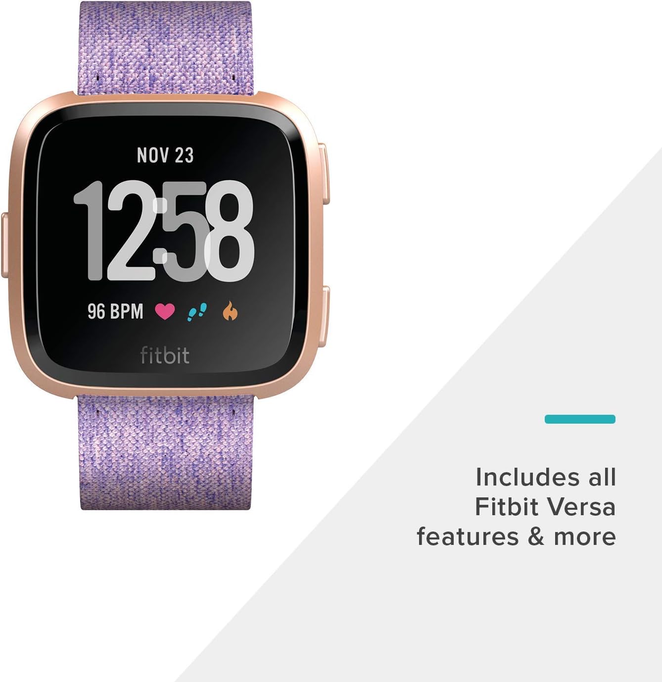 Fitbit Versa Special Edition Smartwatch with Woven Band - Lavender / Rose Gold (Renewed)