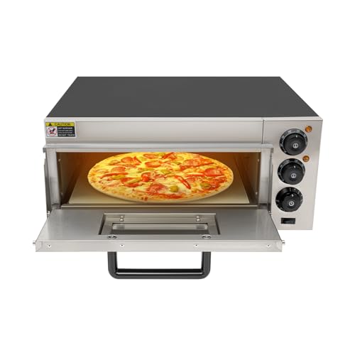 Electric Pizza Oven Countertop Pizza Oven Indoor Commercial Pizza Cooker, Single Deck Layer 1800W Stainless Steel Pizza Maker for Restaurant Home Pretzels Baked, Fits Pizza up to 12