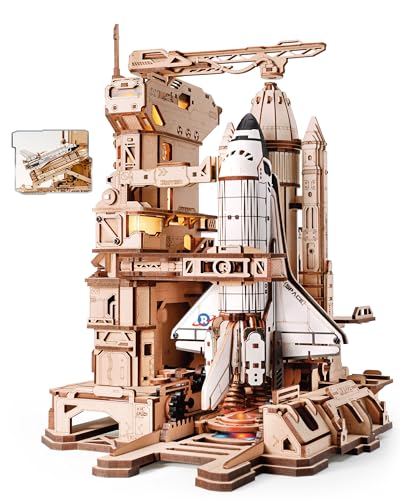 ROKR 3D Puzzles for Adults Space Shuttle, Interactive DIY Building Model with Lighting, Airplane Wooden Puzzles, Desk Decor, Engineering Gifts for Adults Men Teens 14+, STEM Project