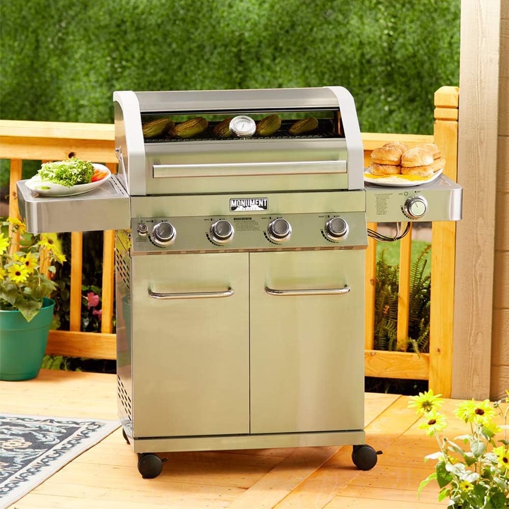 Monument Grills 41847NG Convertible 4-Burner Cabinet Style Natural Gas Grill ,Stainless Steel Propane Grills, LED Controls,Side Burner(Without Conversion Kit)