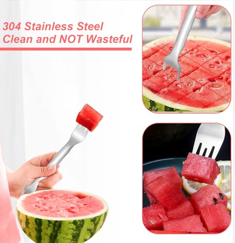2-in-1 Stainless Steel Fruit Cutter, 2024 New Watermelon Slicer Cutter Summer Watermelon Fruit Cutting Fork, Stainless Steel Fruit Forks Slicer Knife for Home Kitchen Gadget (1)
