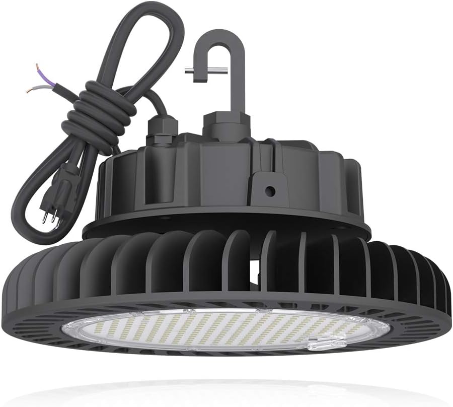 HYPERLITE LED UFO High Bay Lights 250W 35,000lm 1-10V Dimmable 5000K 5' Cable with 110V Plug Hanging Hook Safe Rope UL Listed for Shopping Mall Stadium Exhibition Hall