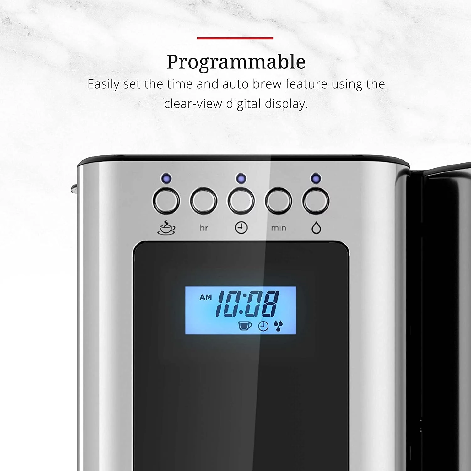 Russell Hobbs - Programmable Coffee Maker, 8 Cup Capacity with Self-Cleaning System, 1600 Watts, Chrome