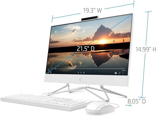 HP 21.5 inch All-in-One Desktop PC, 1080P FHD Display, 16GB RAM, 1TB PCIe SSD, Intel Dual-Core Celeron Processor, Windows 11 Pro, Webcam, WiFi, HDMI, RJ-45, Wired Keyboard & Mouse, w/WOWPC Bundle