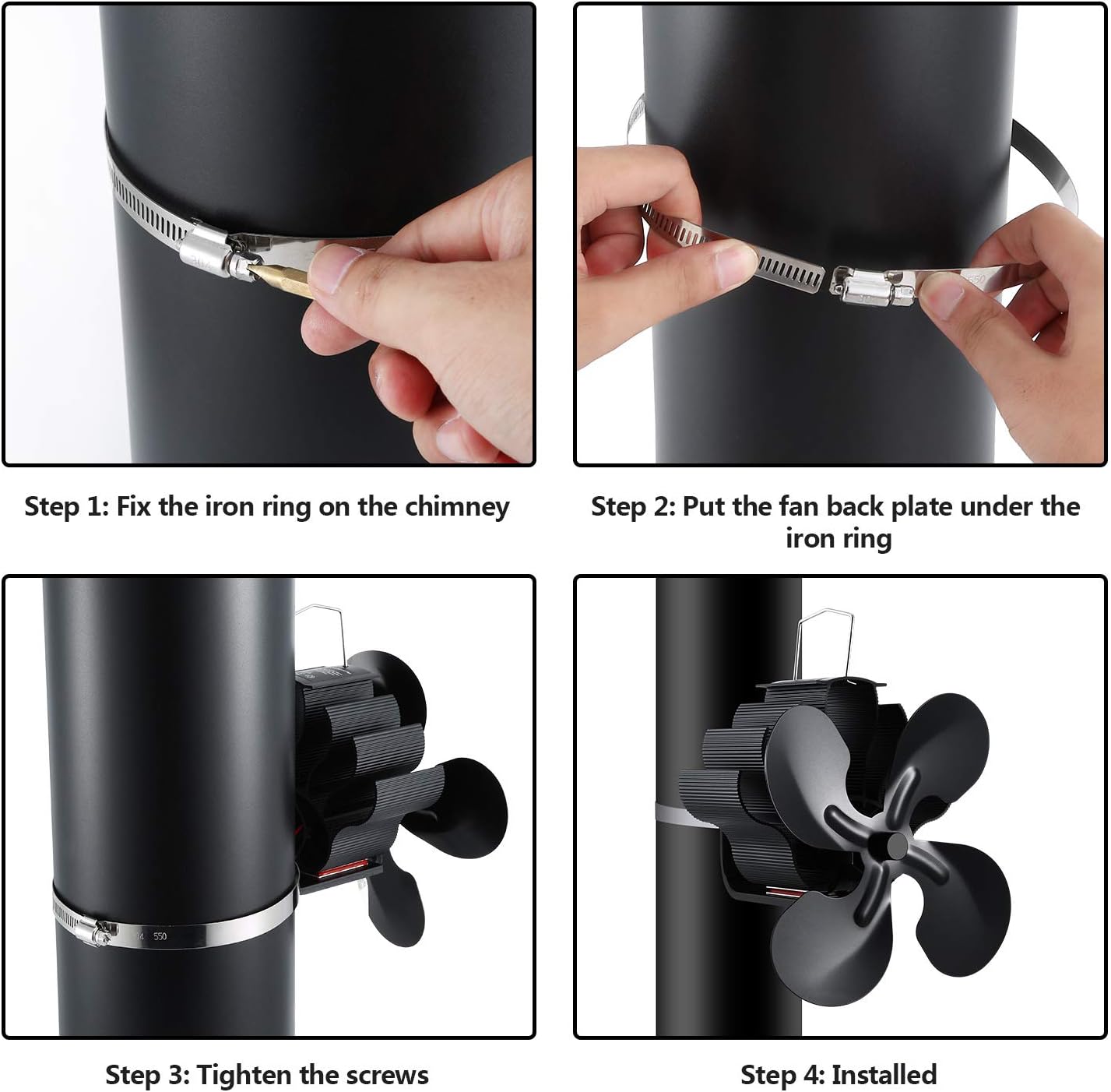 Heat Powered 4 Blades Stove Fan,Silent Flue Pipe Fireplace Fan, Eco-Friendly on Chimney for Wood Log Burner Fireplace Pack of 2