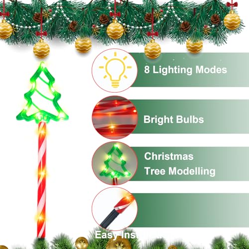 Solar Christmas Pathway Lights Outdoor Decorations, Christmas Decorations, 8 Modes Xmas Tree Candy Lights Waterproof Led Garden Stake Light for Walkway Yard Lawn Porch Holiday Decor-6 Pack