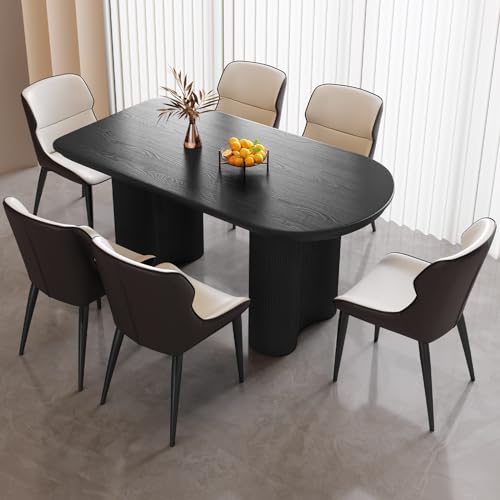 Dining Table Set for 6, Accent Dining Table with 6 Chairs, 55