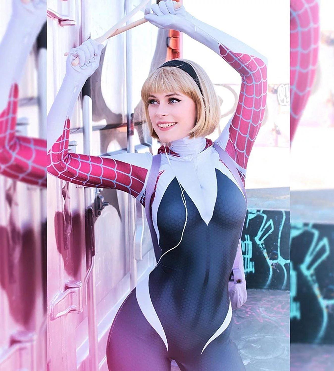 Cosplay Life Gwen Stacy Cosplay Costume Lycra Fabric Bodysuit Halloween Spider-Man (XL)