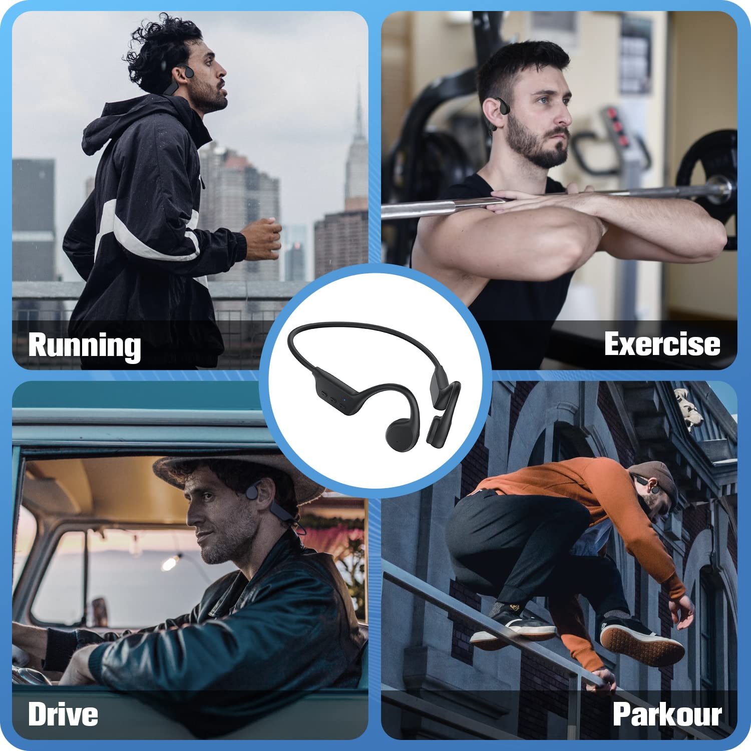 Bone Conduction Headphones, Wireless Bluetooth 5.0 Open Ear Headphones Built-in 32G Memory IP68 Waterproof Sports Headphones for Workout, Running, Hiking, Cycling, Swimming and More Activities