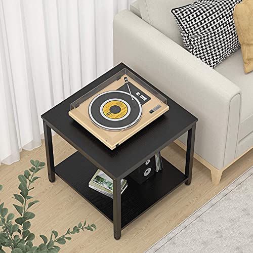 Homieasy Side Table 20 Inch Square, 2-Tier Coffee Tea End Table Nightstands for Sofa Couch Bed, Metal Wood Accent Modern Simple Industrial Style Side Table for Living Room Bedroom, Rustic Brown