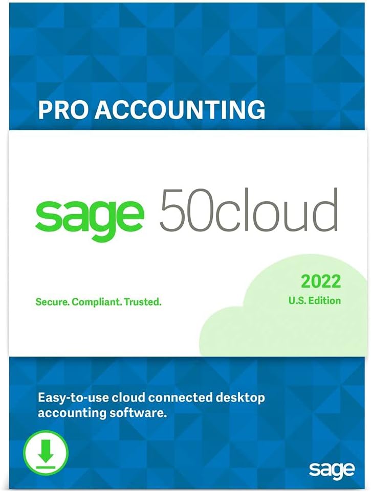 Sage 50cloud Pro Accounting 2022 U.S. One Year Subscription Cloud Connected Personal Accounting Software [PC Download]