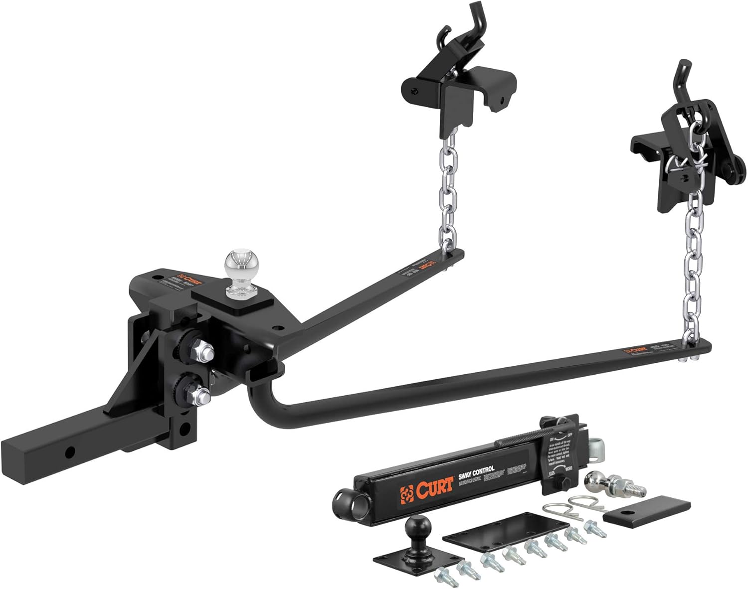 CURT 17022 Round Bar Weight Distribution Hitch with Sway Control, Up to 10K, 2-in Shank, 2-5/16-Inch Ball