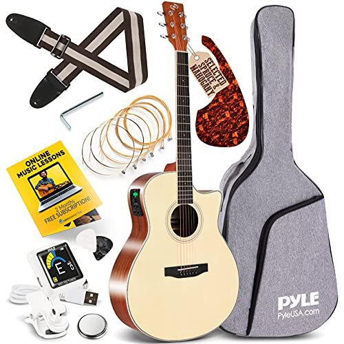 Pyle Premium Acoustic-Electric Guitar Kit, 4/4 Full Size Dreadnought Cutaway with 4-Band EQ, Premium Accessory Set, 41