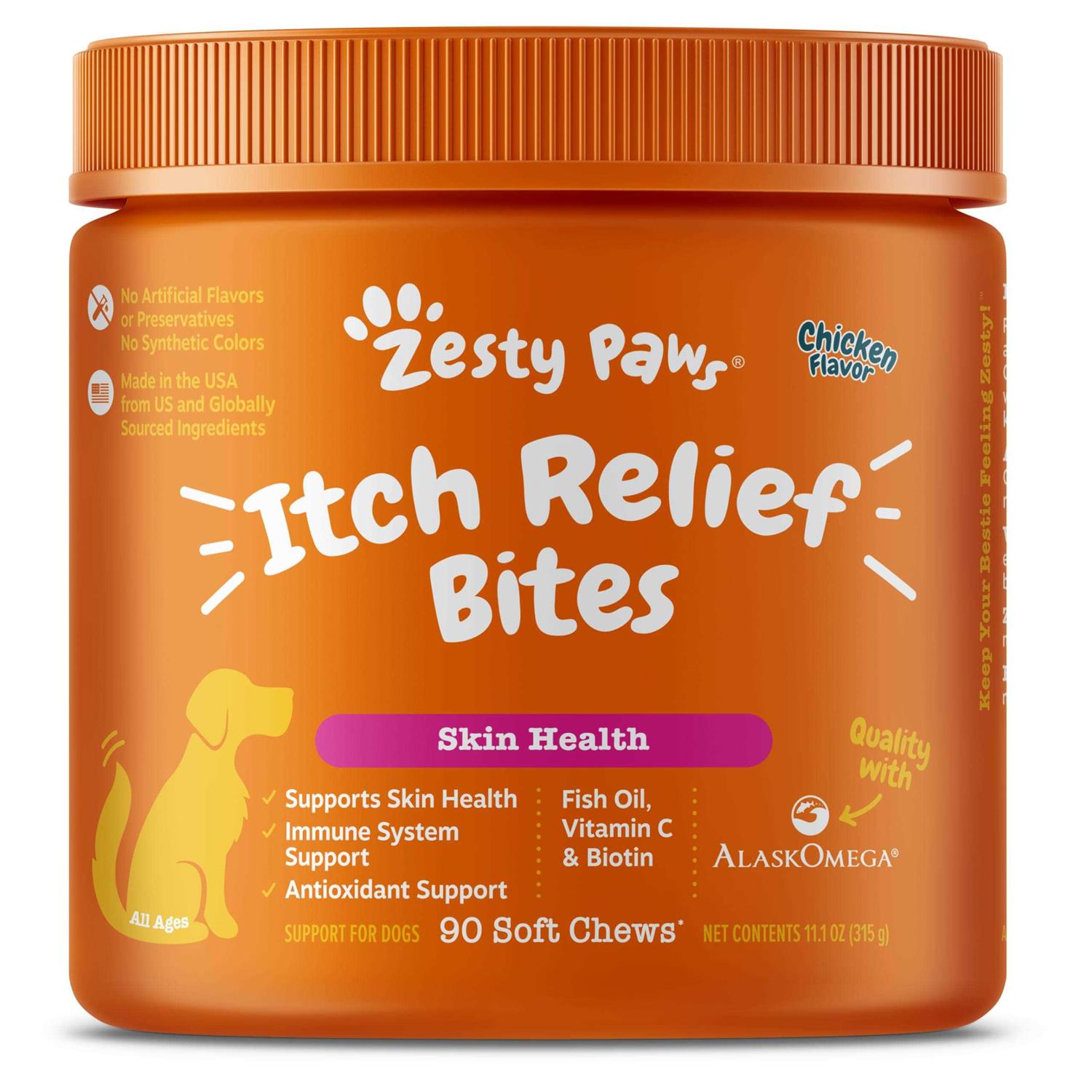 Zesty Paws Itch Relief Bites Chicken Flavored Soft Chews Supplement for Dogs - Pet Supplies online store