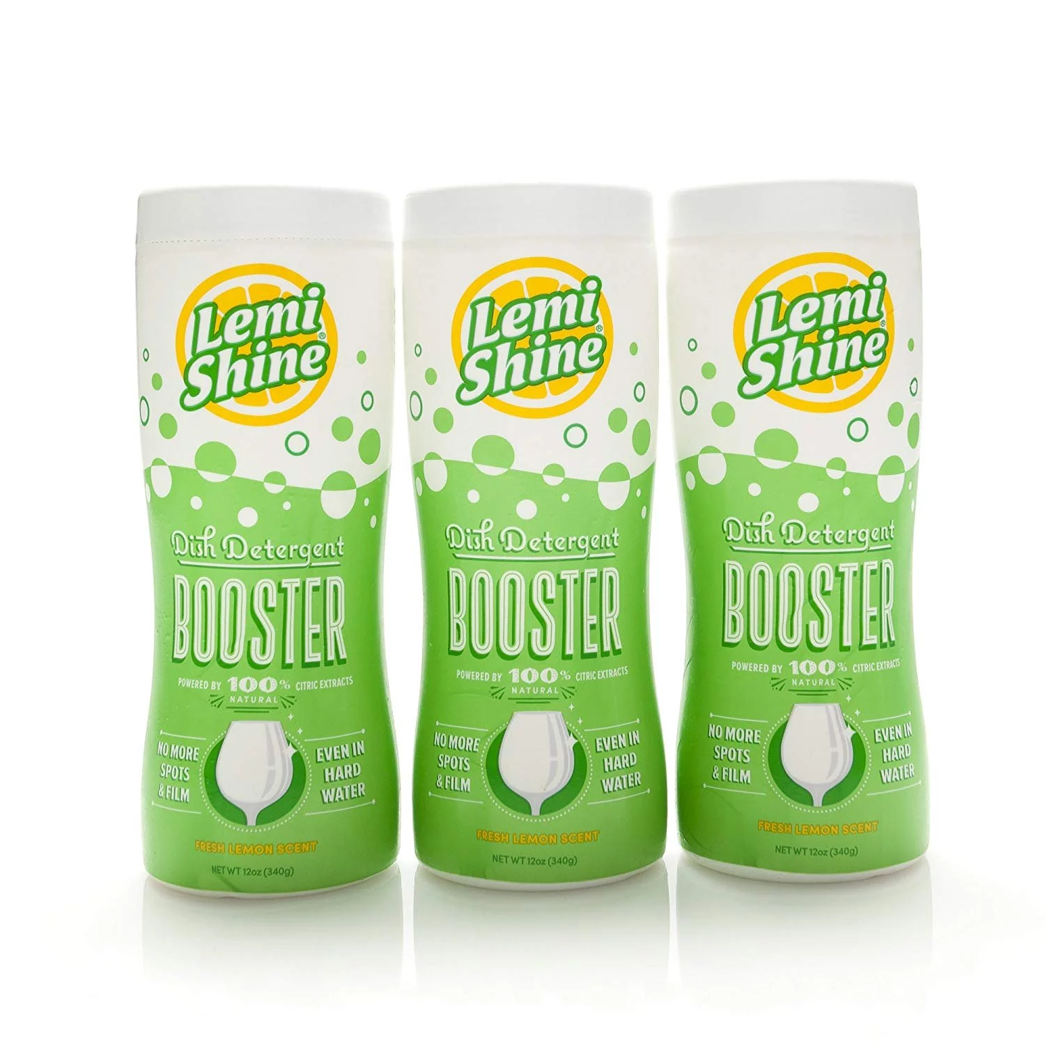 Lemi Shine Booster Dishwasher Detergent Additive 3-Pack 12 oz ea. Eliminates Tough Hard Water Stains on Dishes & Glassware Safe, Natural