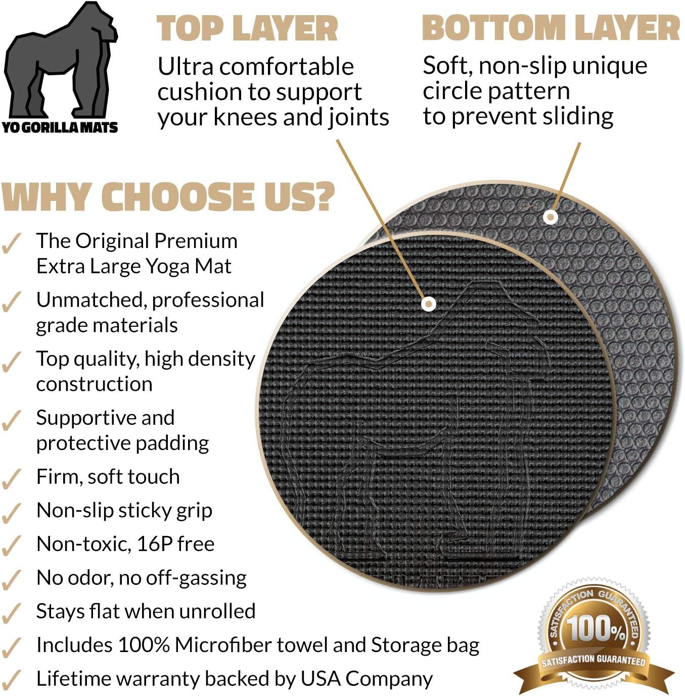 Gorilla Mats Premium Large Yoga Mat – 6' x 4' x 8mm Extra Thick & Ultra Comfortable, Non-Toxic, Non-Slip Barefoot Exercise Mat – Works Great on Any Floor for Stretching, Cardio or Home Workouts