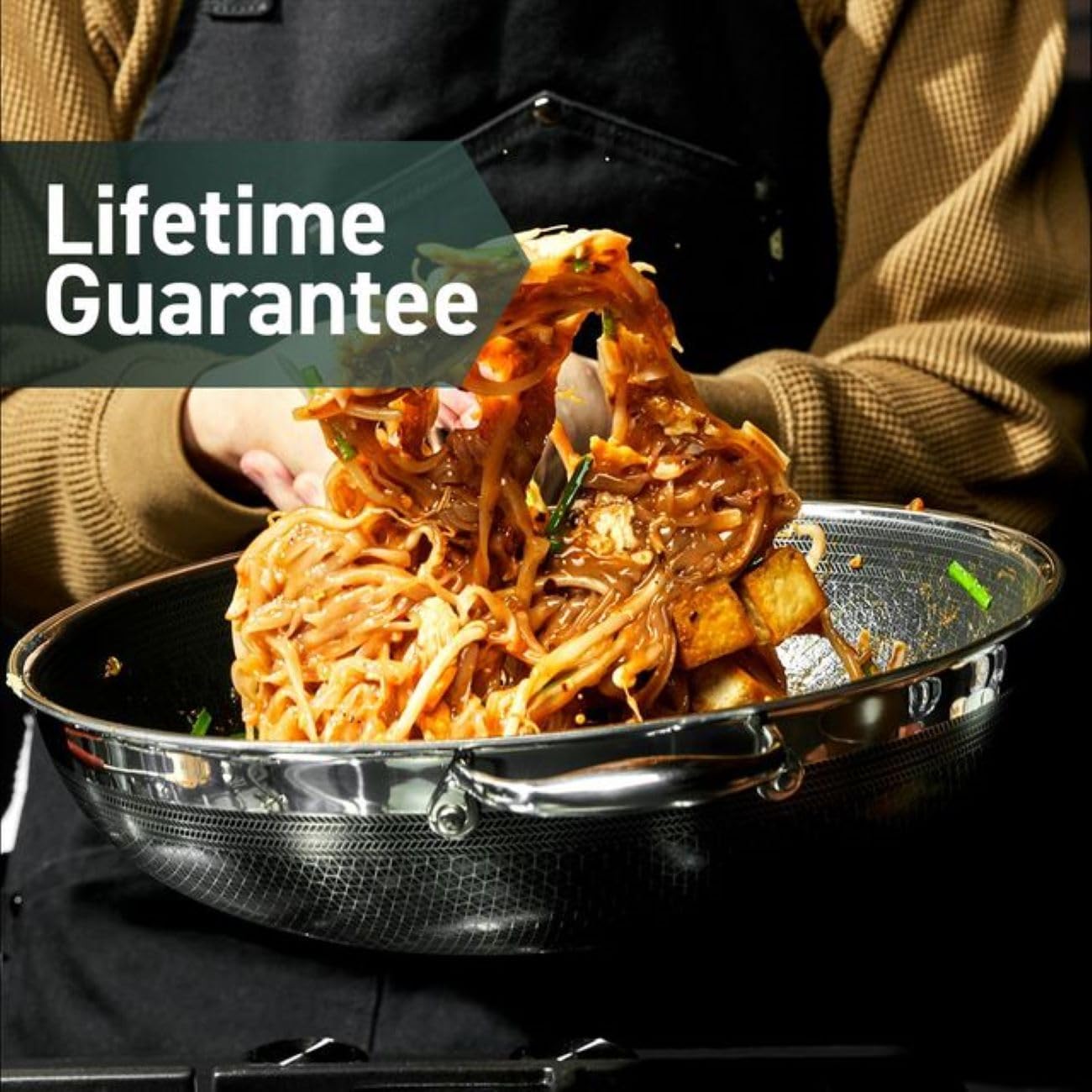 HexClad 7-Piece Hybrid Stainless Steel Cookware Set with Lids and Wok - Metal Utensil and Dishwasher Safe, Induction Ready, Easy to Clean Non Stick Fry Pan with Covers