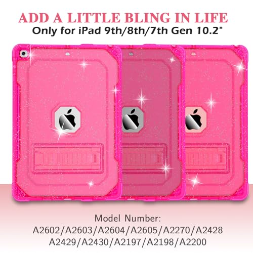Case for iPad Air 2 Case, for iPad 6th/5th Generation 2018/2017, for Apple iPad 9.7 inch with Screen Protector/Stand, Glitter Hot Pink Full-Body Coverage Slim Cover for Girls Women Kids