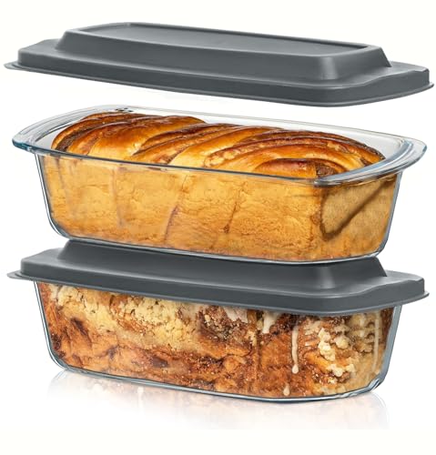 Razab LARGE 7.6 Cups/1800 ML/1.9 Qt Glass Loaf Pan with Lids (Set of 2) - Meatloaf Pan BPA free Airtight Lids Grip Handle Easy Carry, Microwave and Oven Safe - Loaf Pans For Baking Bread, Cakes