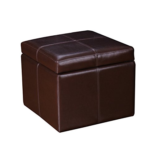 Homebeez Faux Leather Storage Ottoman Square Footrest Stool Cube Bench (Reddish Brown)