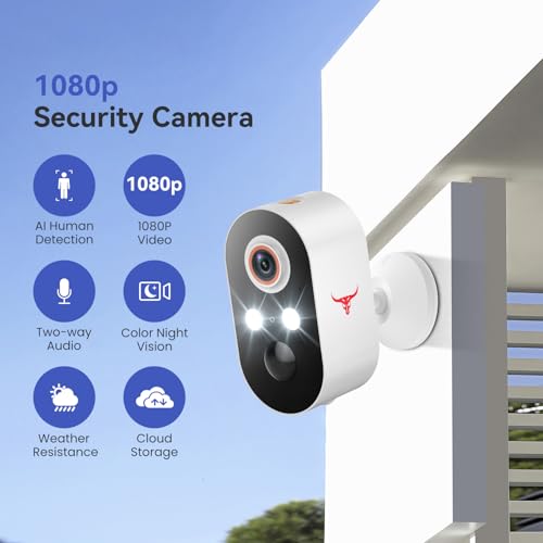 1080p Wireless Security Camera, 2.4GHz Wi-Fi, Color Night Vision, AI Human Detection, PIR Motion Detection, 2-Way Talk, Outdoor Surveillance Bullet Cam (2 Pack)