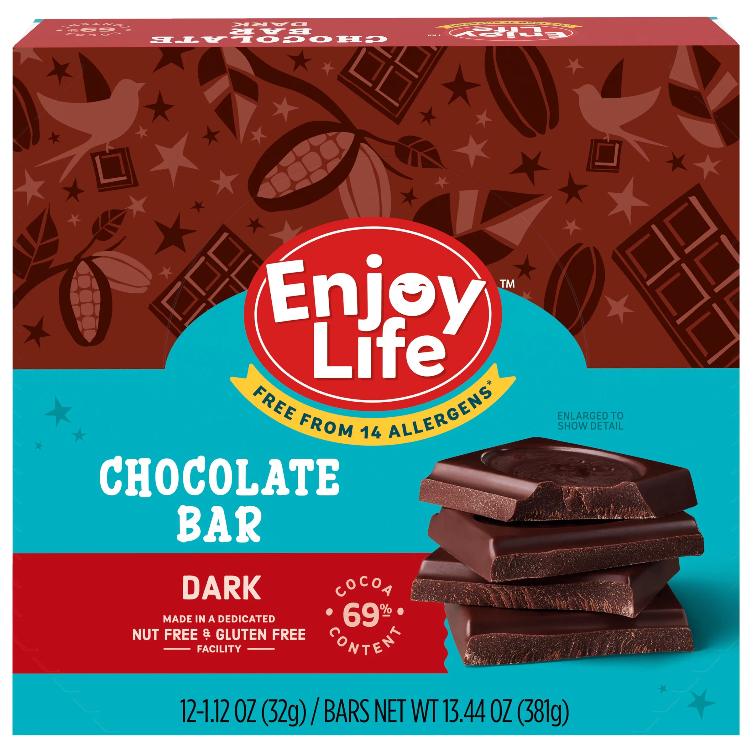 Enjoy Life Vegan Dark Chocolate Bars, Dairy Free Chocolate, Pack of 12