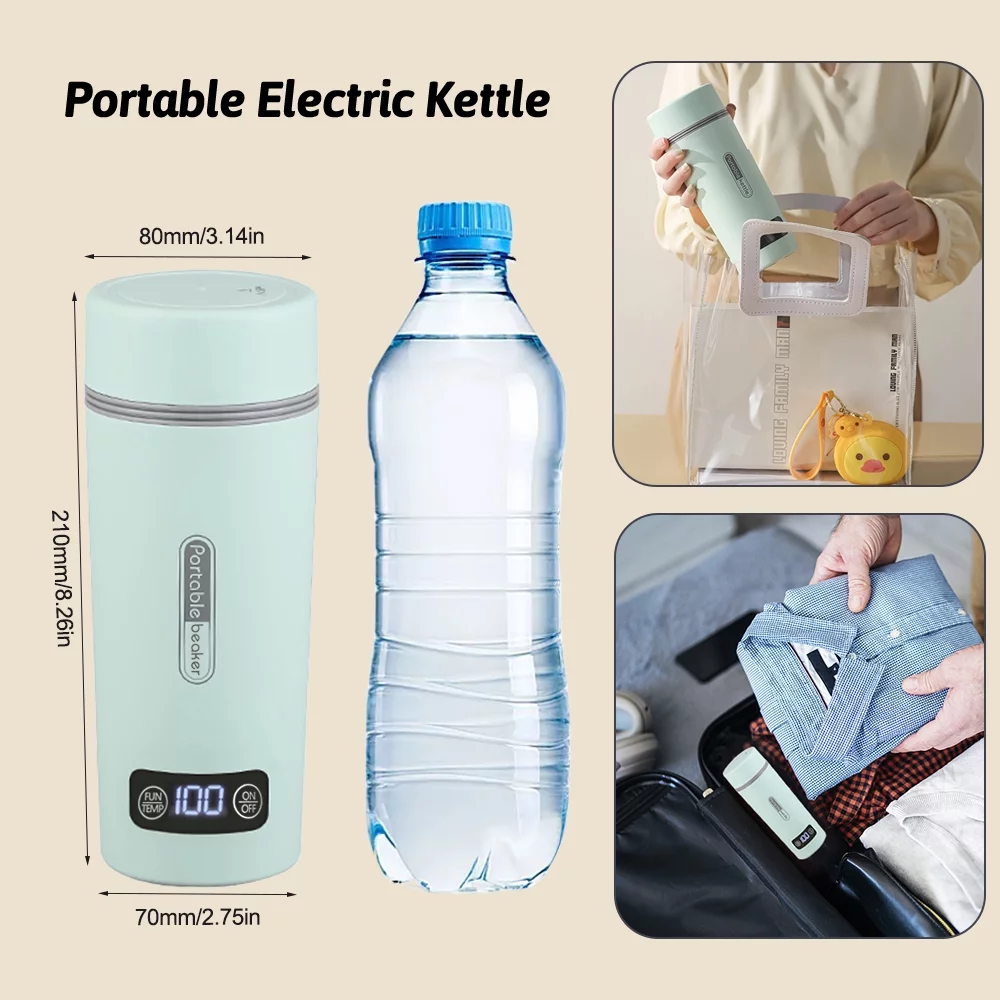 Stainless Steel Portable Electric Kettle, 350ml - Spill and Leak Proof, Hot Water Boiler with 4 Variable Presets and Keep Warm Function, Ideal for Travel and Work
