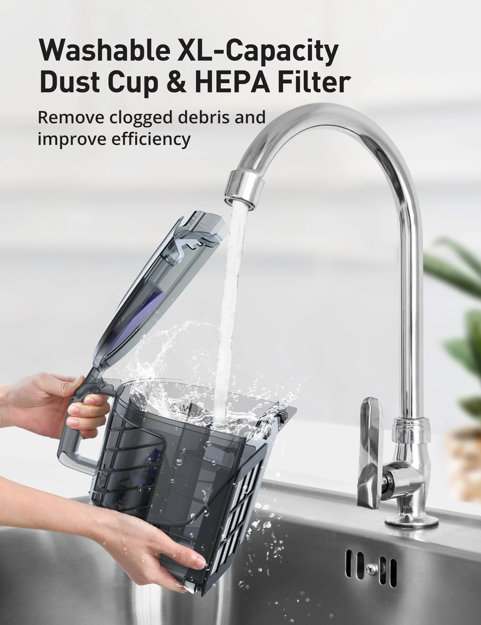 Aspiron Bagless Canister Vacuum Cleaner with Double HEPA Filter, Turbo Brush, 1200W, 3.6QT, New