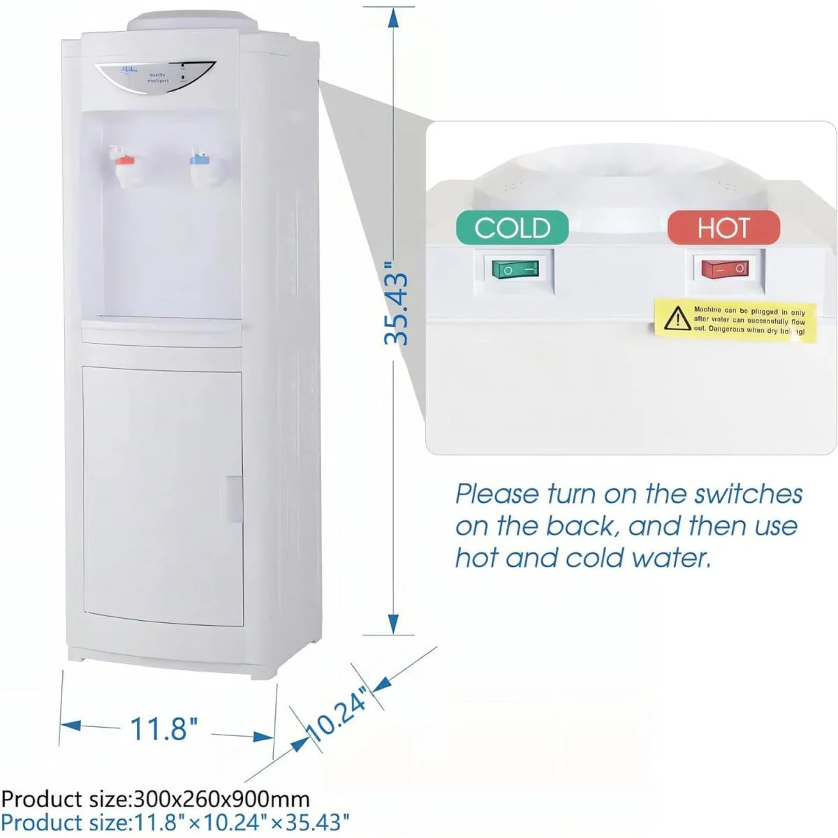 LUVCMFT Water Cooler Dispenser for 5 Gallon Bottle, Top Loading Hot and Cold Water Dispenser with Storage Cabinet & Child Safety Lock, Ideal for Home Office Use, White