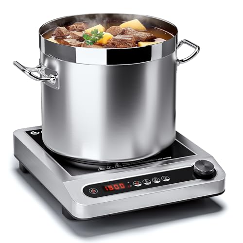 Induction Cooktop, 1800W Commercial Induction Burner, 7.3” Heating Coil Professional Countertop Stove Burner, Hot Plate 3 Hours Timer, 18 Levels Temperature & Power