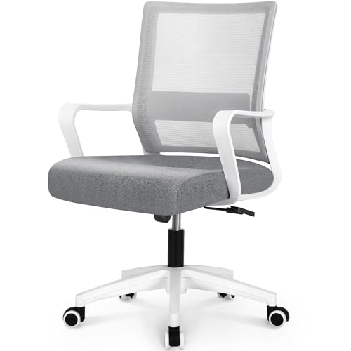 NEO CHAIR Office Desk Computer Gaming Chair for Home Ergonomic Mid Back Cushion Mesh Chair with Wheels Lumbar Support Comfy Swivel Adjustable Rolling Comfortable Bedroom Vanity (Black)