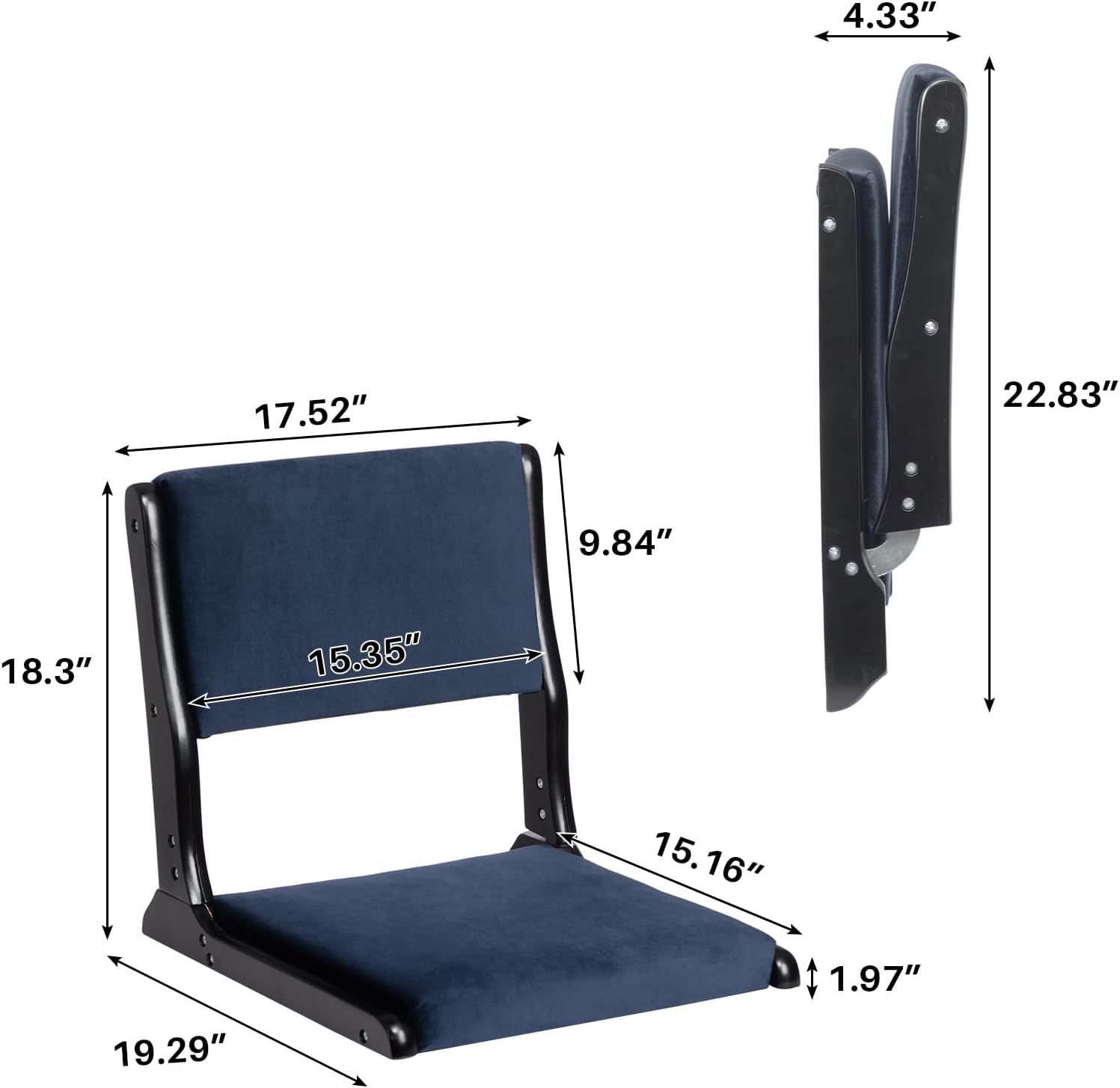 HollyHOME Foldable Tatami Chair, Upholstered Japanese Style Floor Chair, Wood Legless Back Rest Chair with Cushion, Accent Meditation Floor Seat for Bay Window, Living Room, Bedroom, Dark Blue