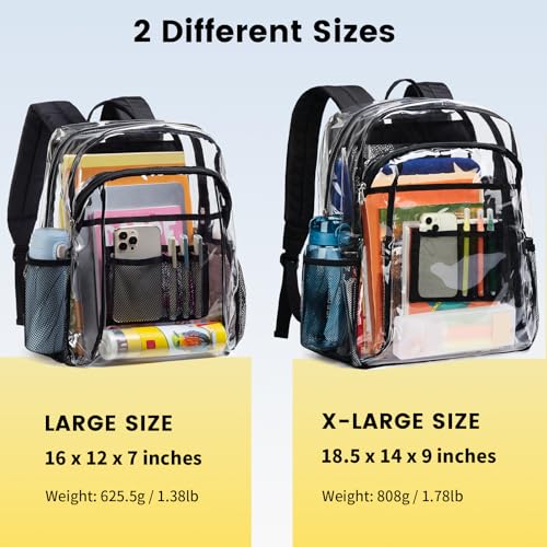 Vorspack Clear Backpack Heavy Duty - Clear Book Bag with Multi-pockets Large See Through Backpack for College Workplace - Black