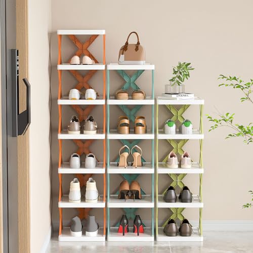 iMounTEK Shoe Rack Organizer Free standing Shoe Rack 9Tier Narrow Entryway Shoe Rack Plastic Vertical Shoe Organizer Space Saving Adjustable Shoes Shelf for Bedroom Entrance for Hallwa/Green