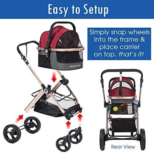 HPZ Pet Rover Prime 3-in-1 Luxury Dog/Cat/Pet Stroller (Travel Carrier +Car Seat +Stroller) w/Detach Carrier/Pump-Free Rubber Ti