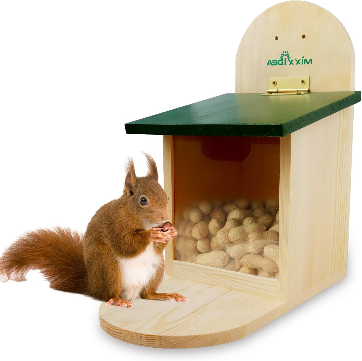 MIXXIDEA Wooden Squirrel Feeder Box,Squirrel Feeders for Outside Garden, Squirrel Feeder Table with Umbrella