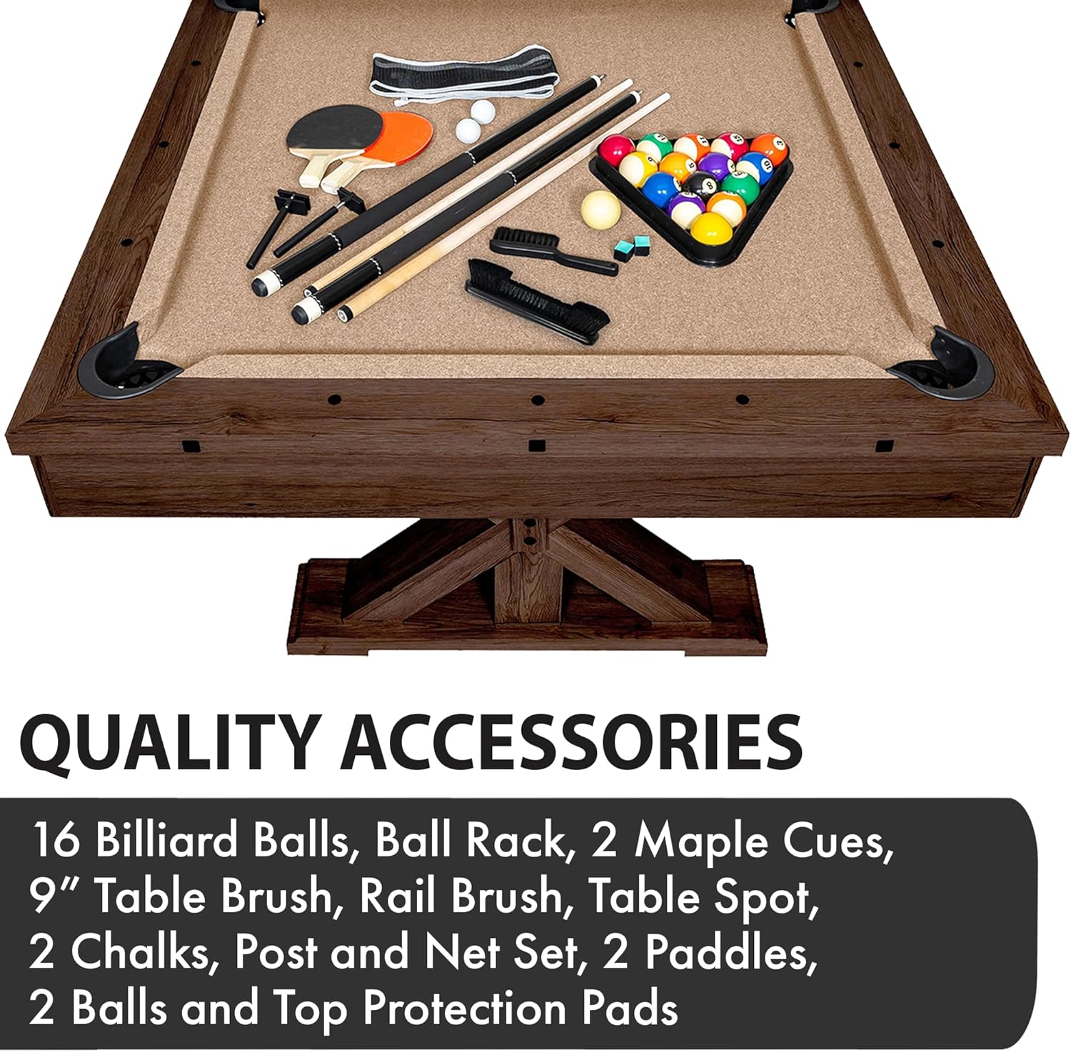 7 FT 3 in 1 Multi Game Pool Table with Dining Top Pool Table Ping Pong Table Combo, Includes Pool Table Accessories and Tennis Paddles