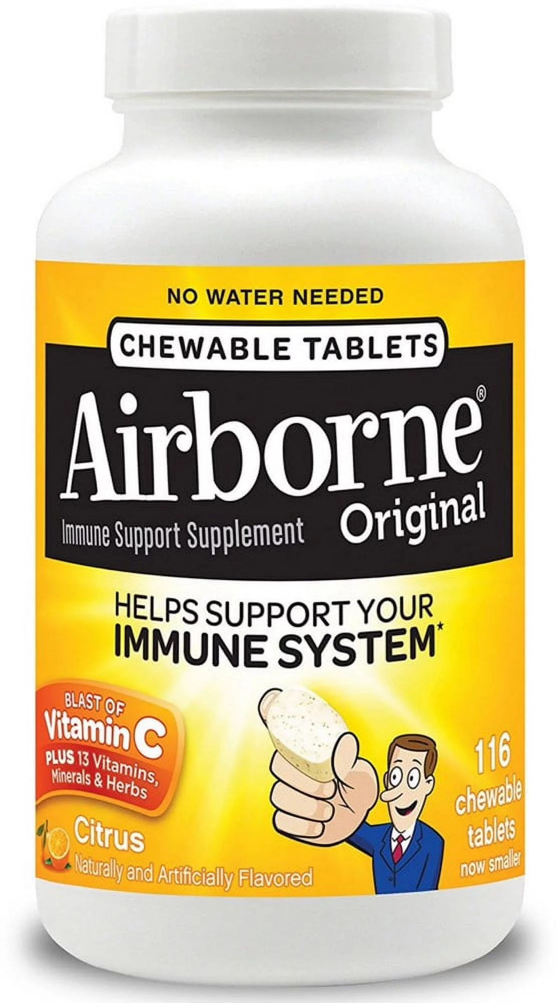 Airborne Citrus Chewable Tablets 1000mg of Vitamin C - Immune Support Supplement 11 116 Each - (Pack of 2)