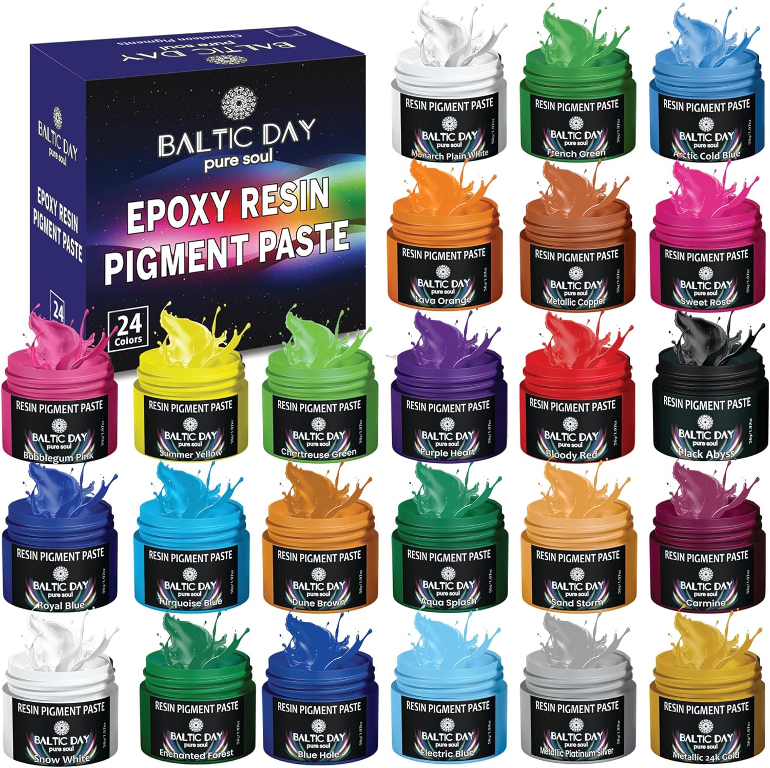 24 Pigment Pastes for Epoxy Resin Jars Set - Thick Pigment Paste - Opaque Resin Pigment - Solid Epoxy Resin Dye - Resin Paste Pigment - Epoxy Resin Color Pigment - Mica Powder Paste