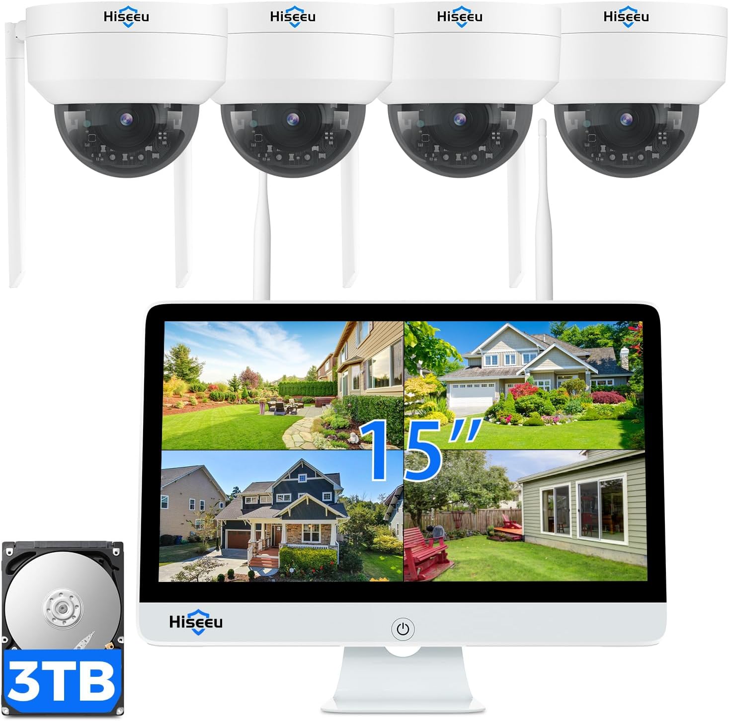 [3TB Storage] Hiseeu Security Cameras Wireless Outdoor System with 15
