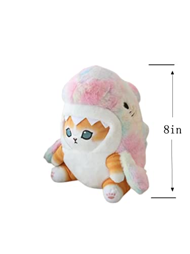 8'' Cute Shark Cat Plush Toy Fried Shrimp Cat Stuffed Animal Plushies Doll,Soft Stuffed Shark Kitten Pillow Christmas Birthday Gifts for Kids Boys Girls (Grey Blue+Dazzling Gold)