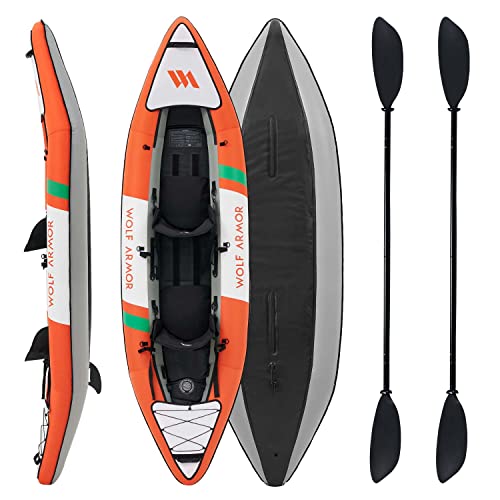 Inflatable Recreational Touring Kayak with EVA Padded Seats, 2 Person Tandem inflatable Kayak with All the Accessories, Lake, River, and Ocean Kayaks Boat for Fishing, Travel, and Adventure