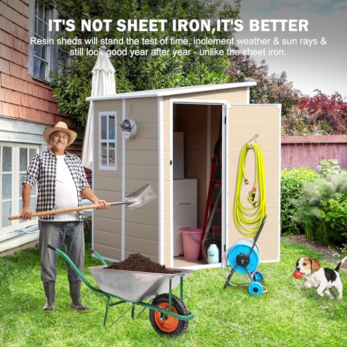 CDCASA 6x3 FT Storage Shed, Waterproof Resin Outdoor Storage Shed with Floor & Window & Lockable Door, Tool Shed for Garden Patio, Backyard,Lawn, All Weather Use, Light Gray