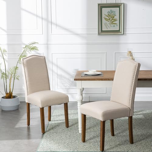 Stylish Upholstered Parsons Nailhead Trim and Sturdy Solid Wood Legs dining chair, Set of 4, Smoky Grey